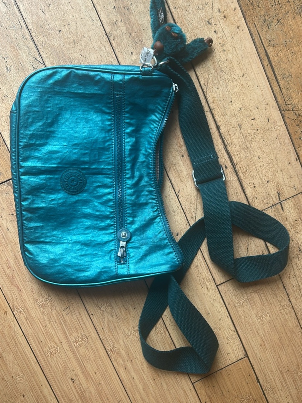 Kipling Metallic Teal Belt Bag with Adjustable Strap